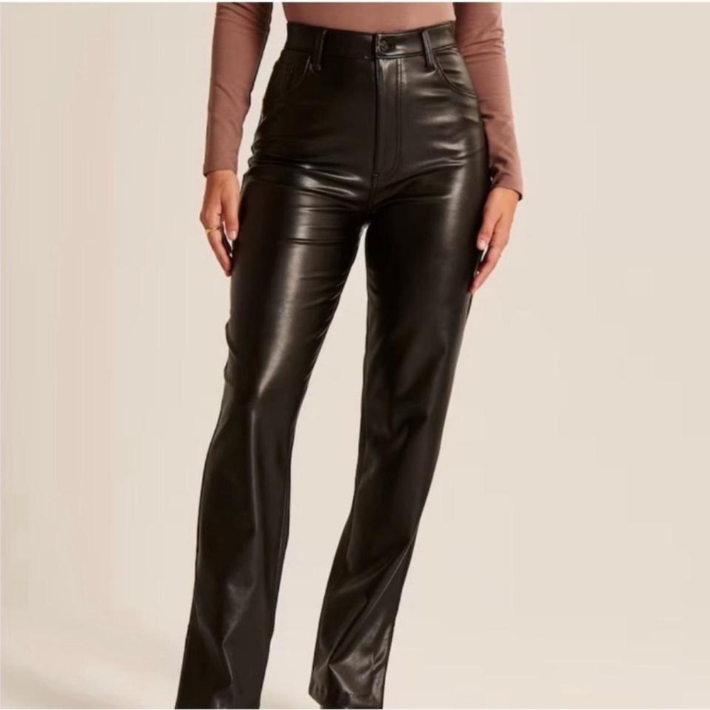 Abercrombie & Fitch the 90s straight ultra high rise black vegan leather pants
